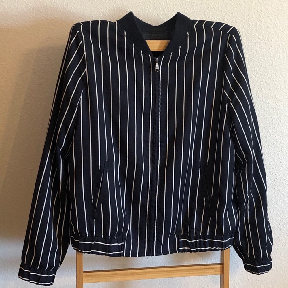 Navy stripe bomber jacket